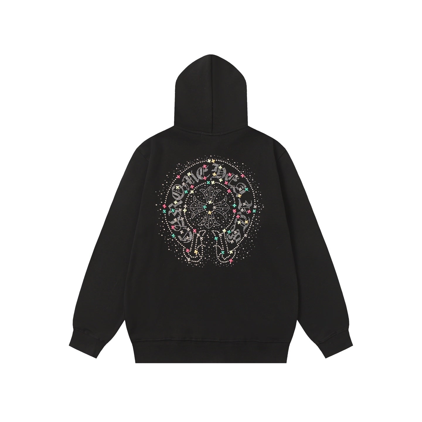 Colorful Rhinestone Hoodie - Black Gothic Street Sweatshirt 2608