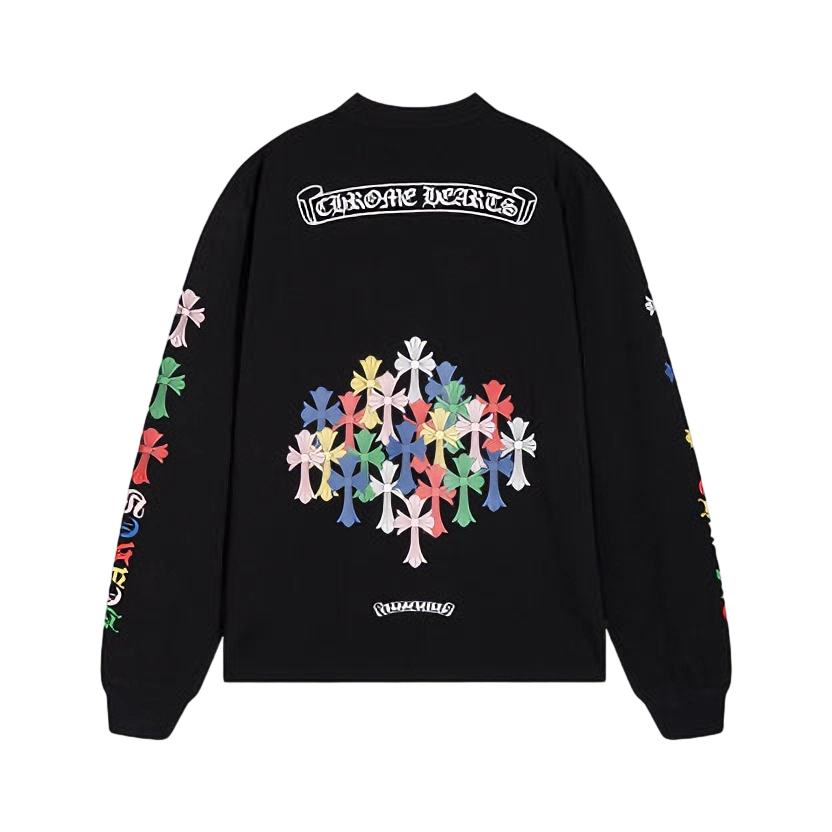 Gothic Cross & Graphic Print Long-Sleeve Crewneck Sweatshirts (Black/White)