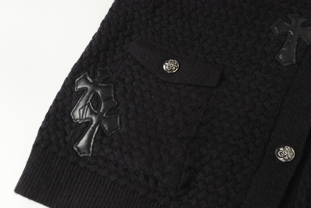 Gothic Cross Knit Cardigan - Black Grey Streetwear Jacket 904
